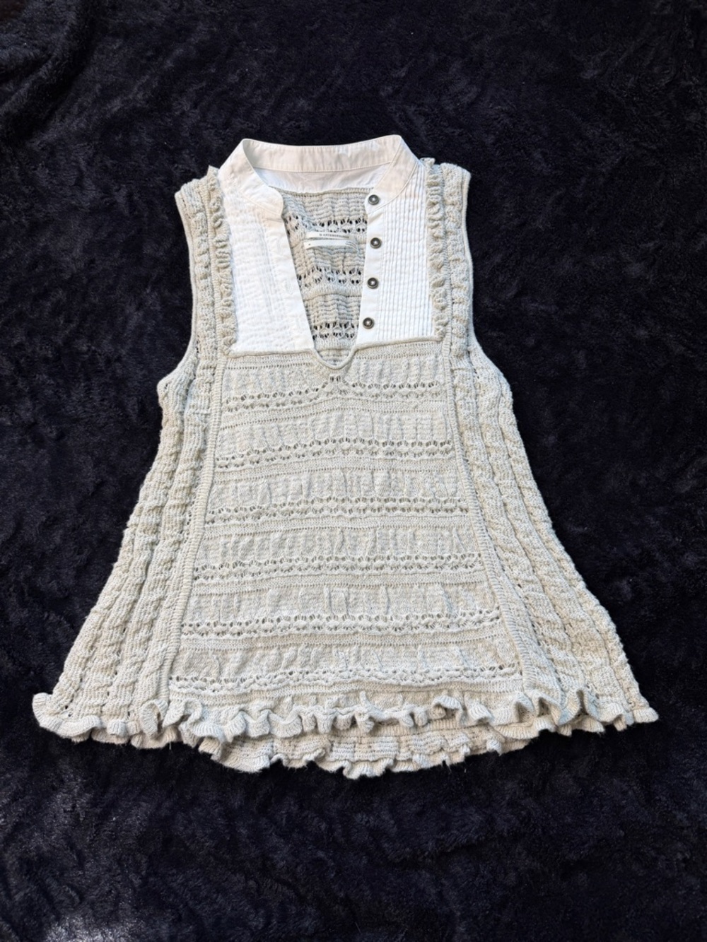 Anthropologie Sleeveless Crochet Knit Bib Top Oatmeal Medium